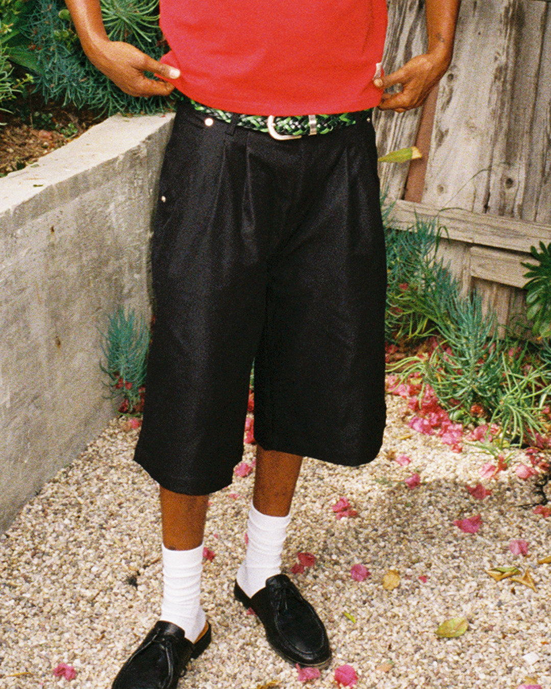 "Hardware" Wide Pleated Shorts - Black