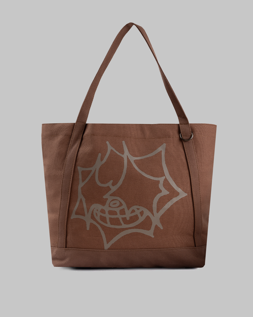 "Face" Canvas Tote Bag - Brown