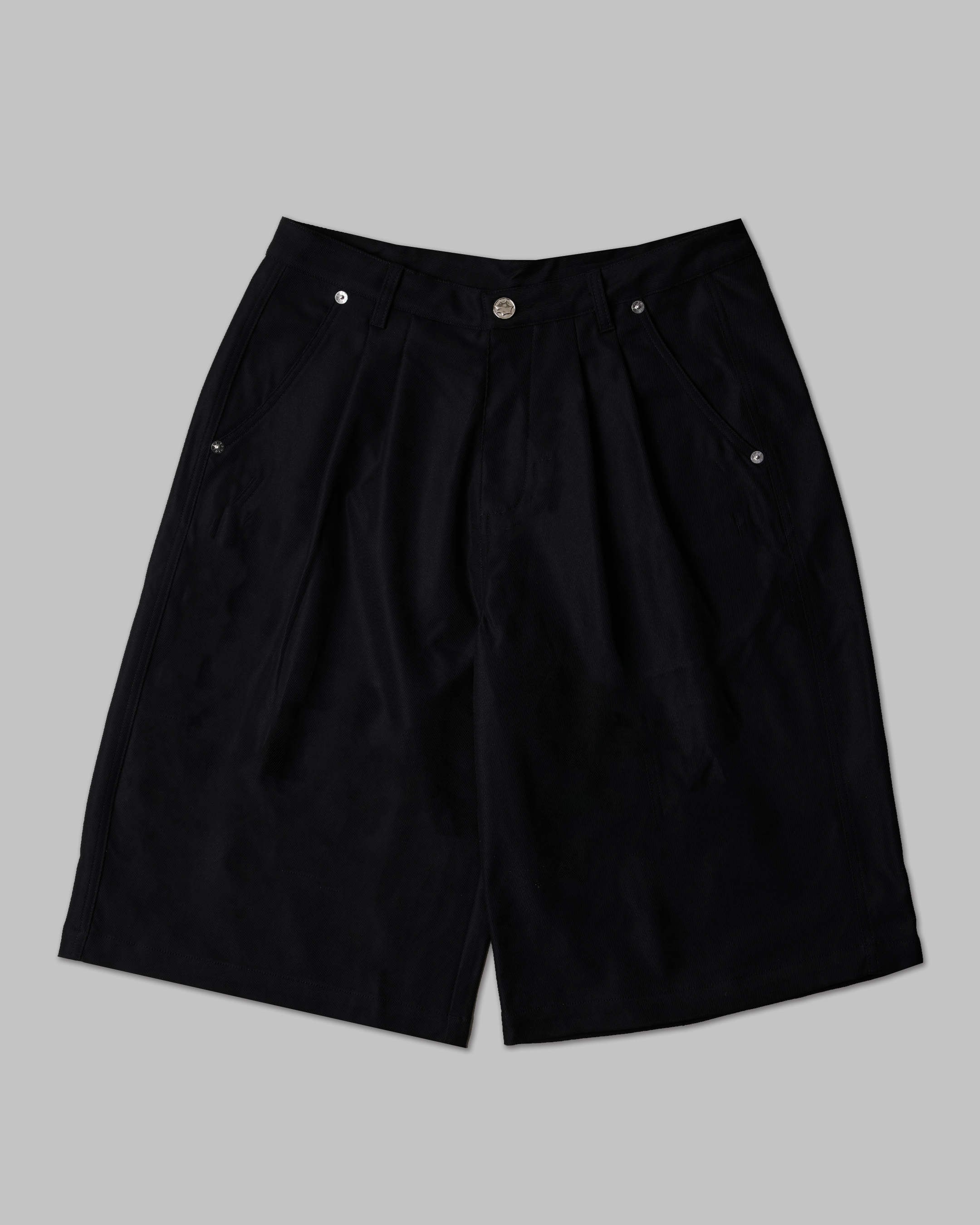"Hardware" Wide Pleated Shorts - Black